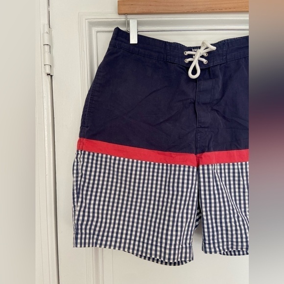 Brooks Brother Navy Blue White Red Gingham Nautical Classic Swim Trunks Shorts - Picture 2 of 13
